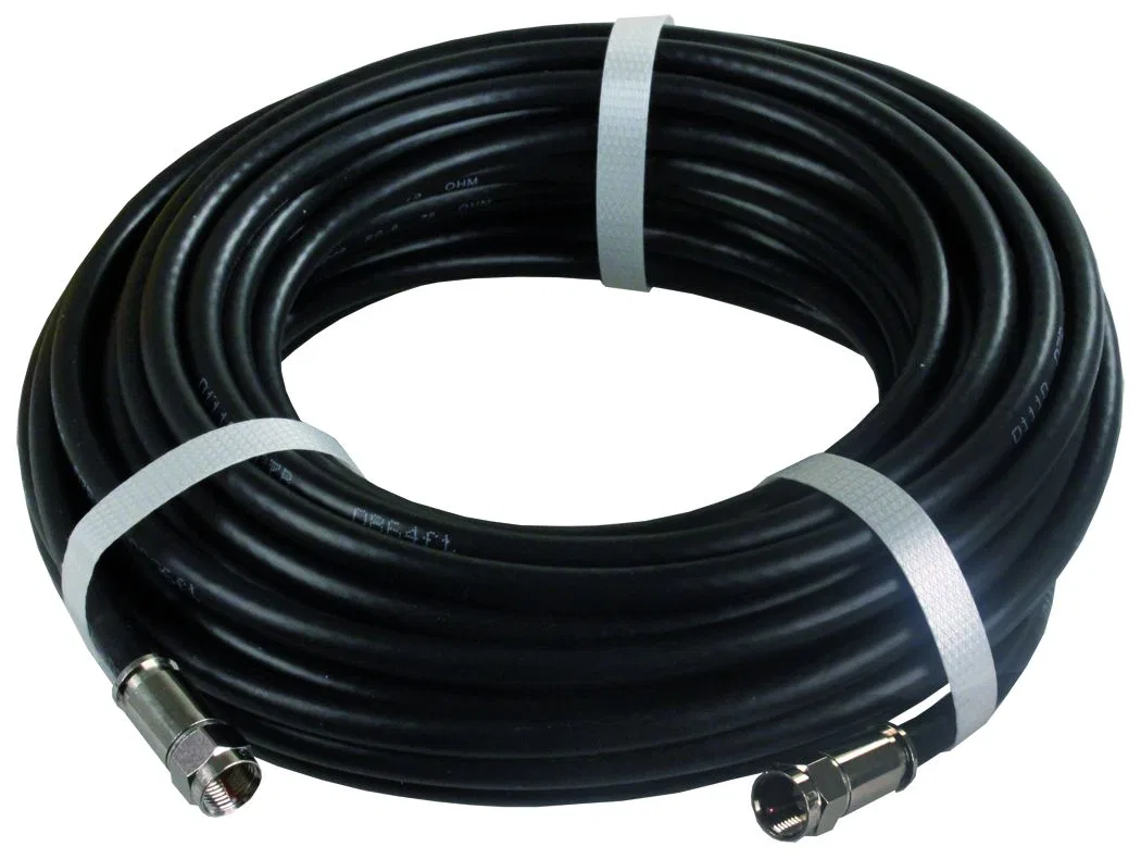 47985 – JR PRODUCTS Coaxial Cable, RG6 With Compression End Fittings 50 Foot Length Black